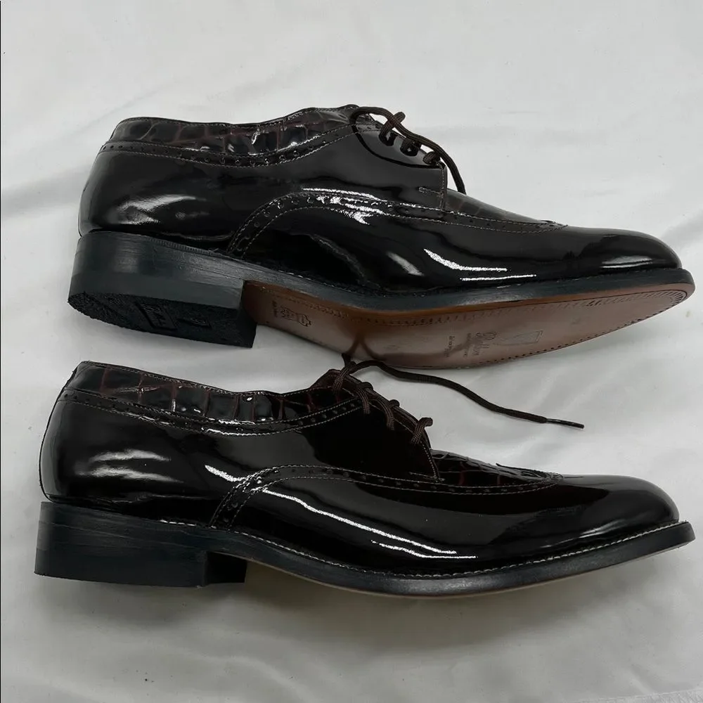 Stacy Baldwin Brown Patent Leather Oxford Wingtip Dress Shoes